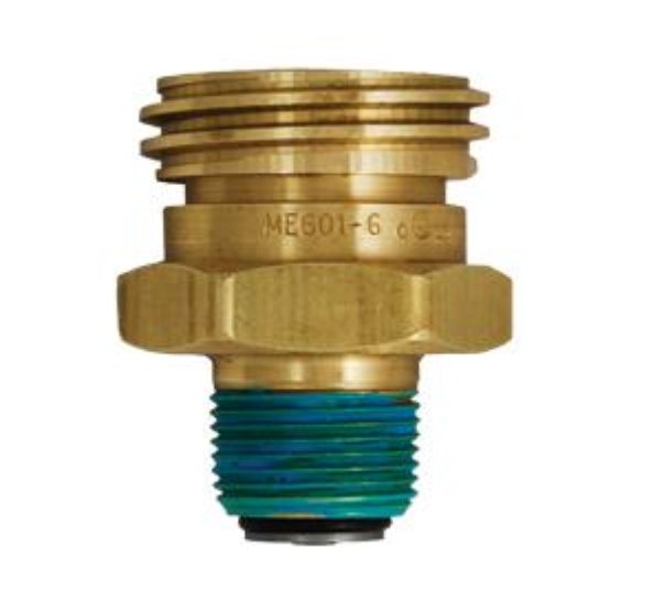 Propane Tank Valve Marshall Excelsior ME601 - 6 For Marshall Excelsior Propane Tank; Double Check Fill Valve; 1 - 3/4" ACME x 3/4" MNPT; Brass - Young Farts RV Parts