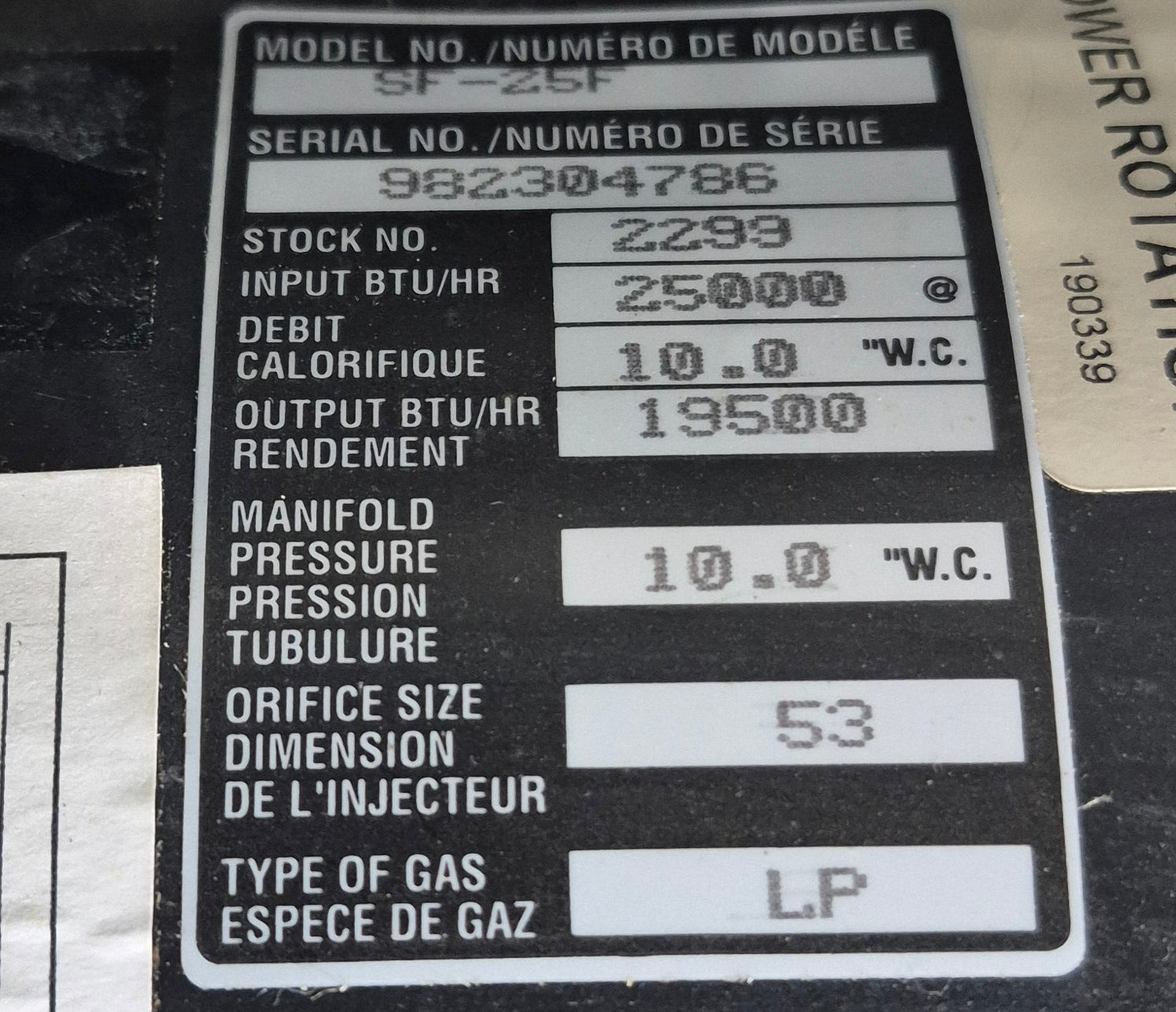 25,000 BTU USED SF-25F Suburban RV Propane Furnace