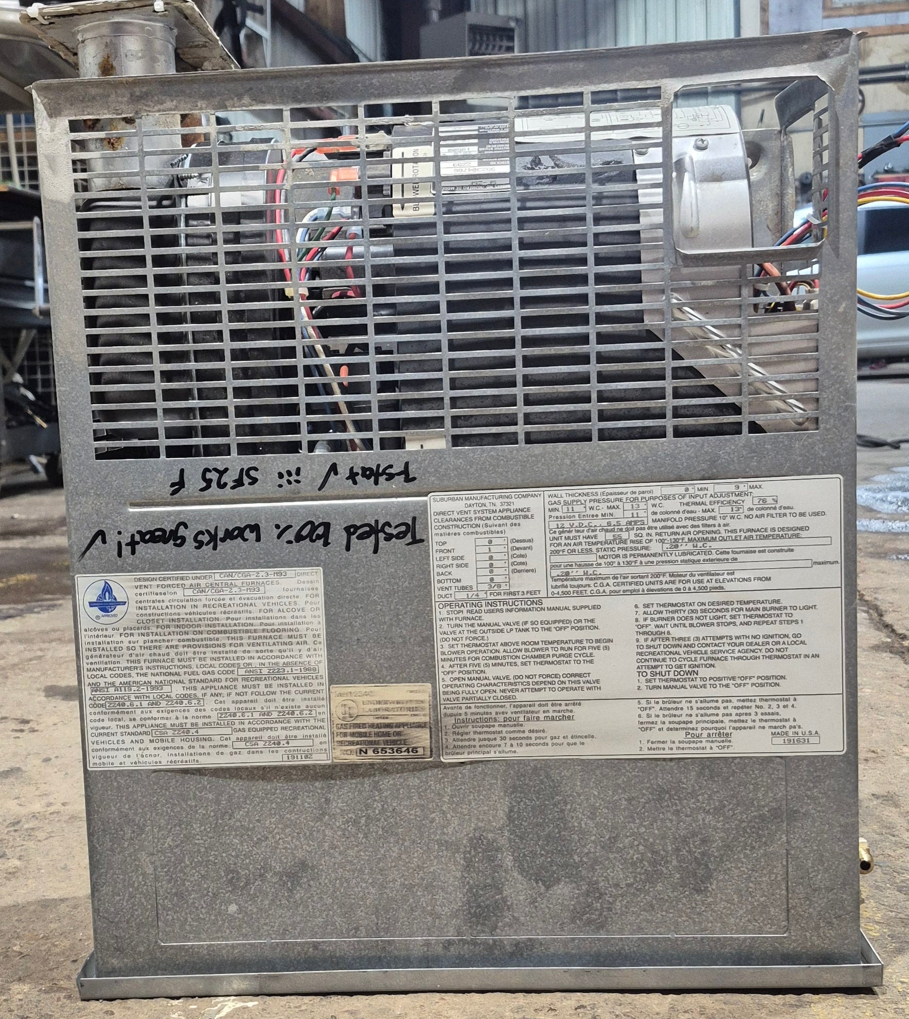 25,000 BTU USED SF-25F Suburban RV Propane Furnace