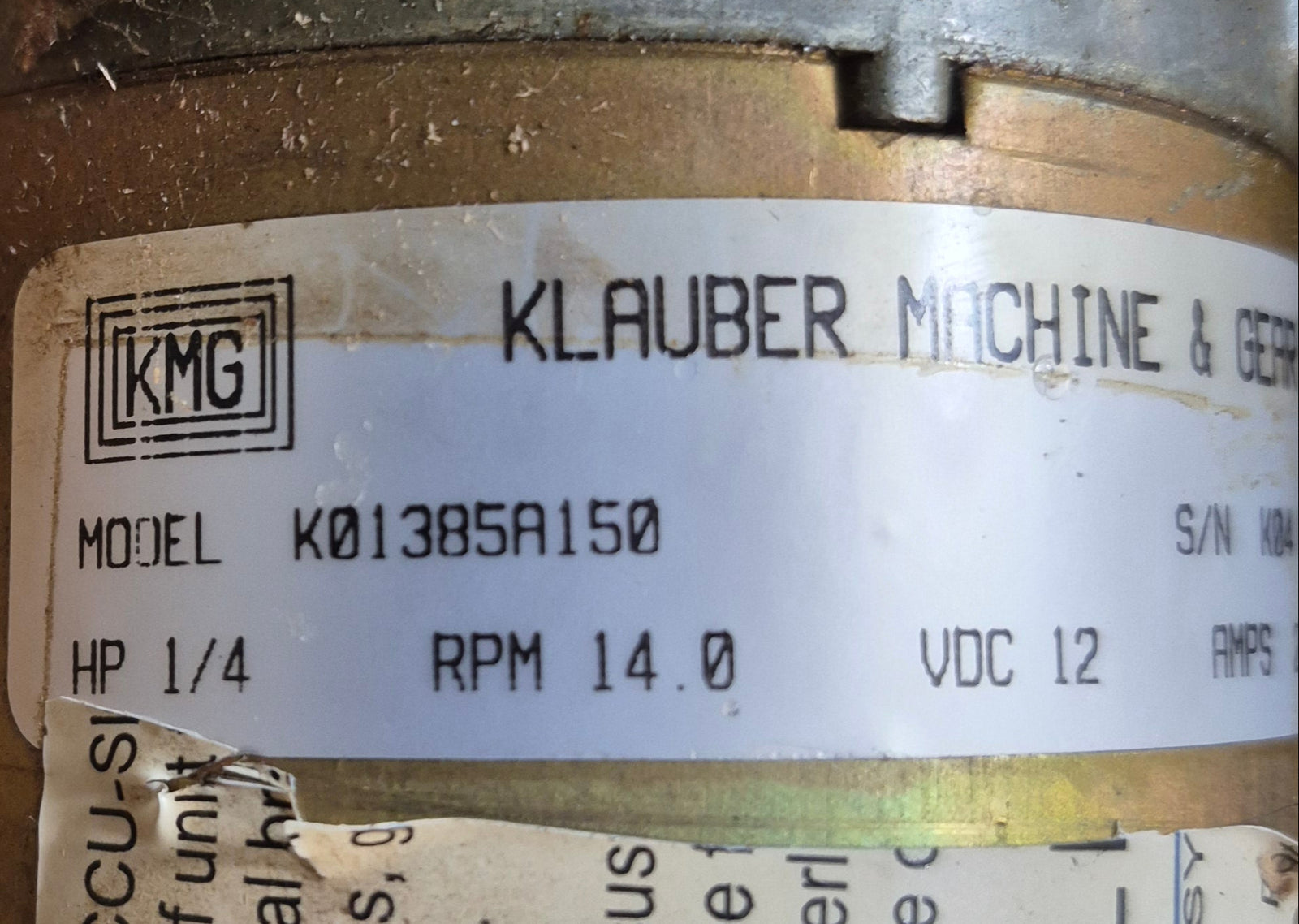 Used Klauber RV Slide Out Motor - K01385A150