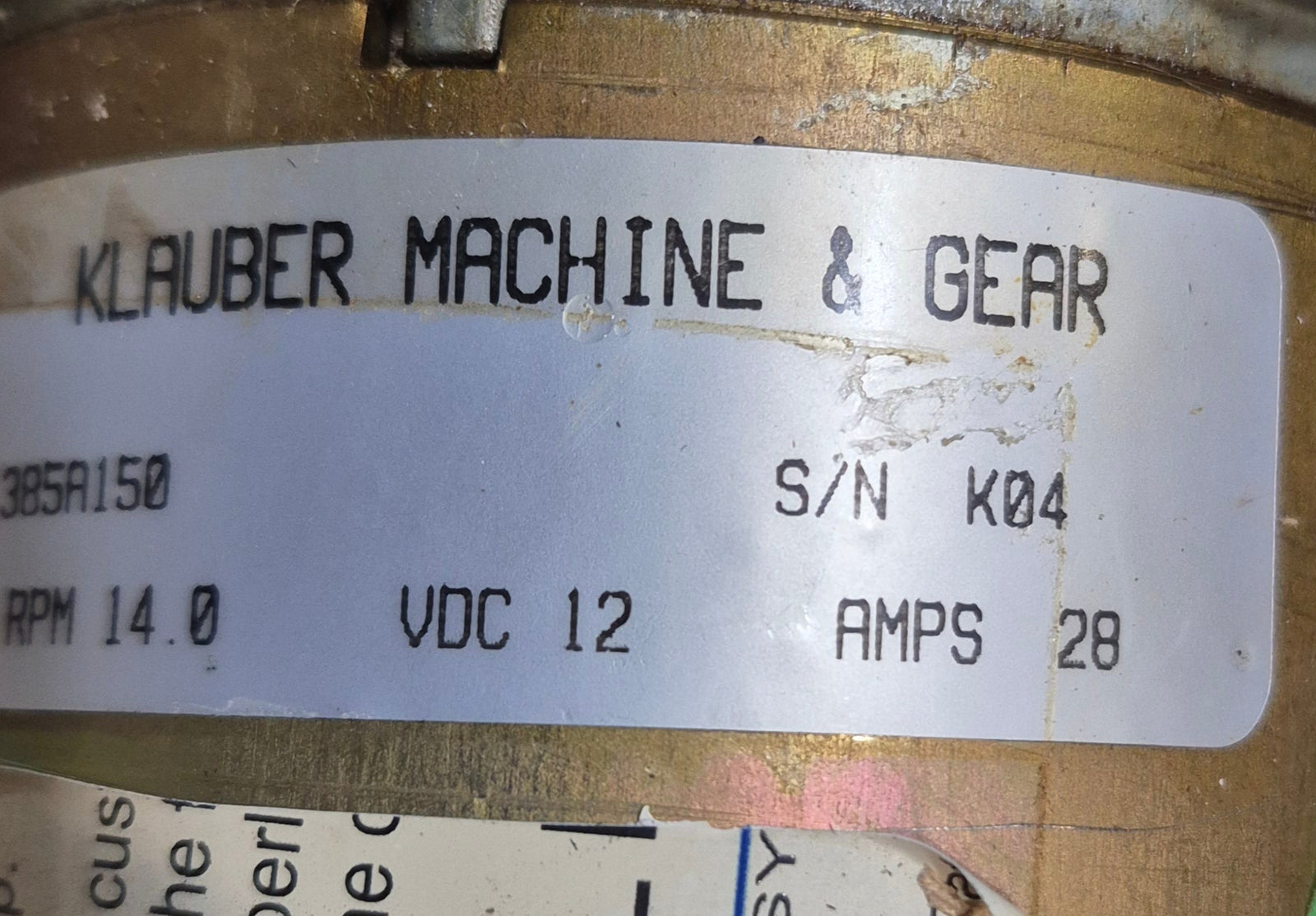 Used Klauber RV Slide Out Motor - K01385A150