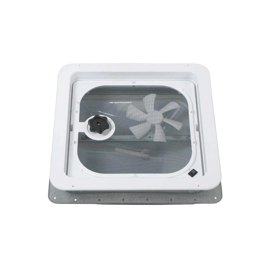 Roof Vent Ventline V2094SP - 28 Manual Opening, 14 - 1/4" x 14 - 1/4", With Screen, With 12 Volt Fan, Polypropylene - Young Farts RV Parts