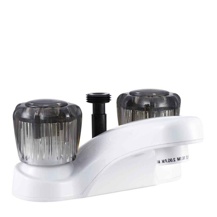 Dura Faucet DF-PL720S-WT Lavatory Faucet, White/Smoked Knobs - Young Farts RV Parts
