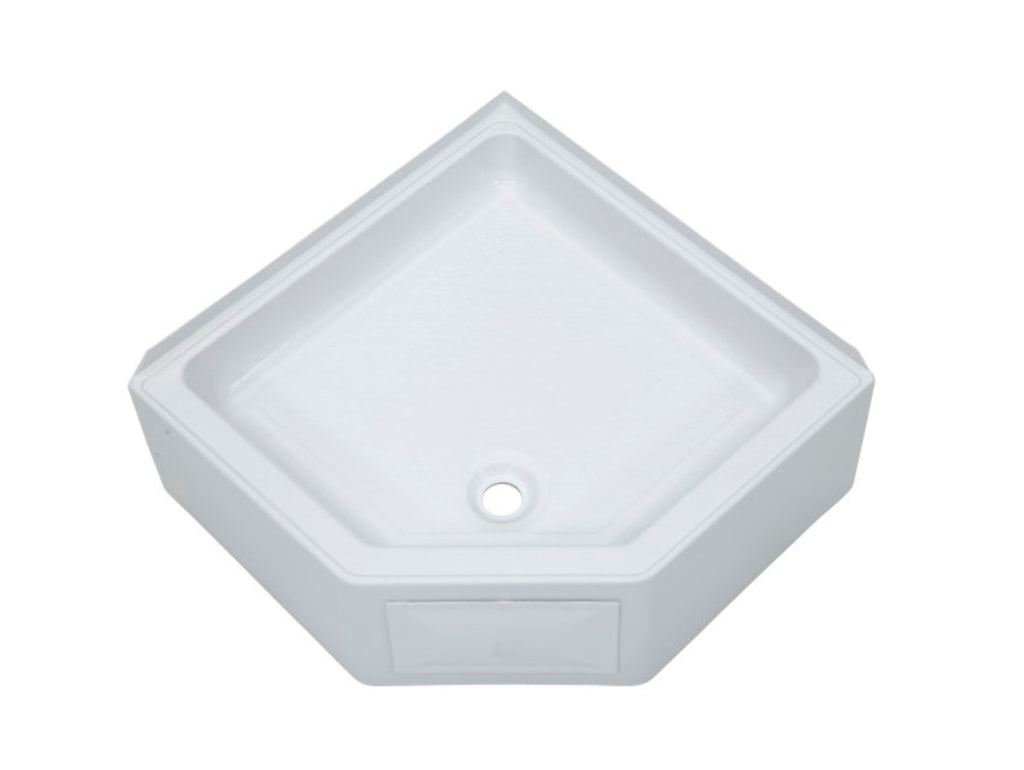 Shower Pan 27" x 27", Lippert Components 325246 Better Bath, Corner, With 10" Threshold and Access Panel, Center Drain, White - Young Farts RV Parts