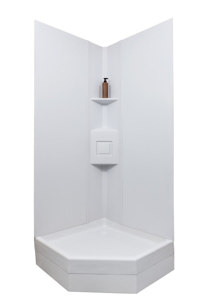 Shower Surround 72" x 27" Neo Angle Shower, Icon 15246 2 Piece Design, White, Smooth, ABS Plastic - Young Farts RV Parts