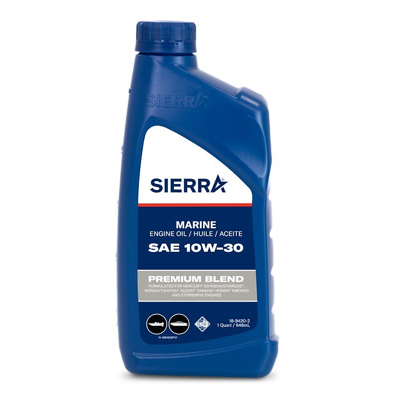 Sierra Marine 18 - 9420 - 2 Engine Oil - SAE 10W - 30 - Premium Blend 4 - Stroke; 1 Quart Bottle - Young Farts RV Parts