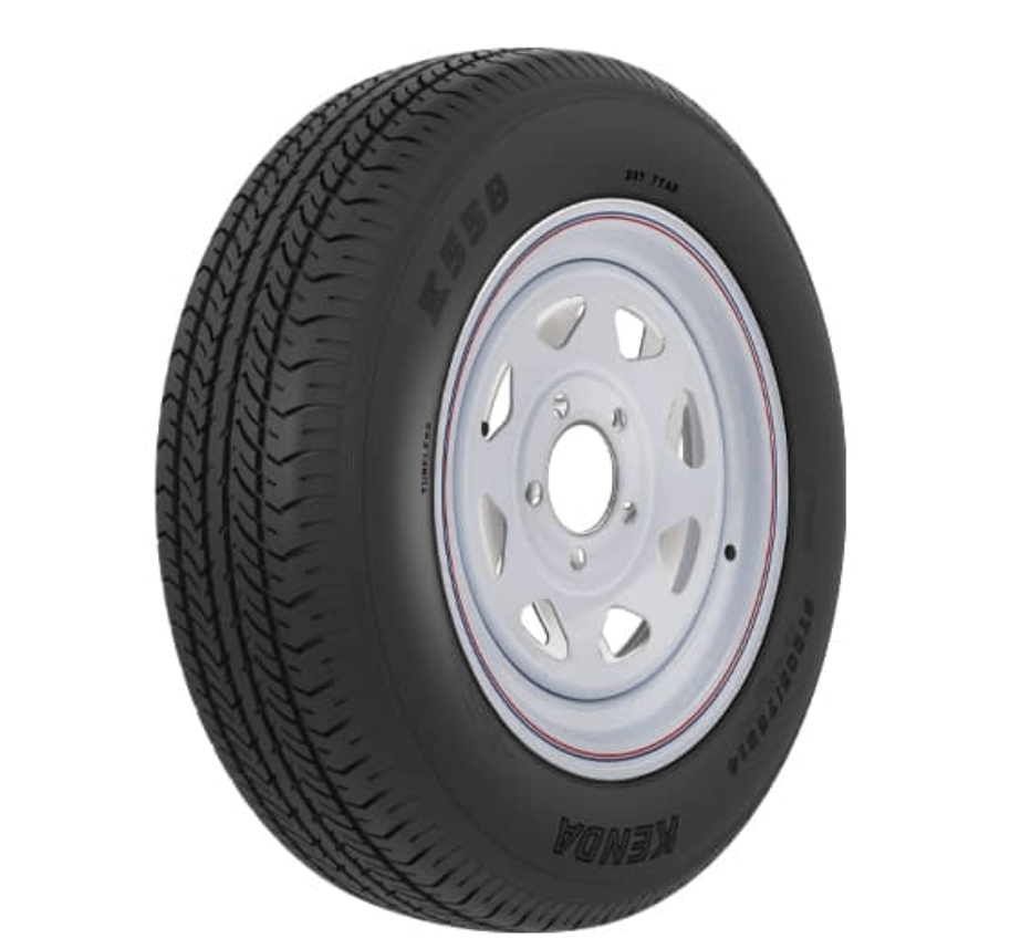 ST205/75R15 Tire/Wheel Assembly 15" 5 - Lug 8 Spoke, White - Young Farts RV Parts