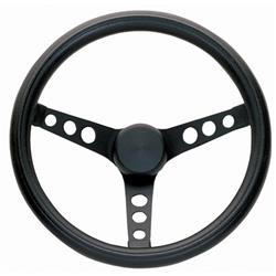 Steering Wheel Grant Products 334 Classic Series., 11 1/2" Diameter, 3 Spoke, Black Leather Grained Vinyl Grip, Chrome Plated Steel Spokes, Without Cruise Control Buttons/Holes, 3 Bolt, With Horn Button - Young Farts RV Parts