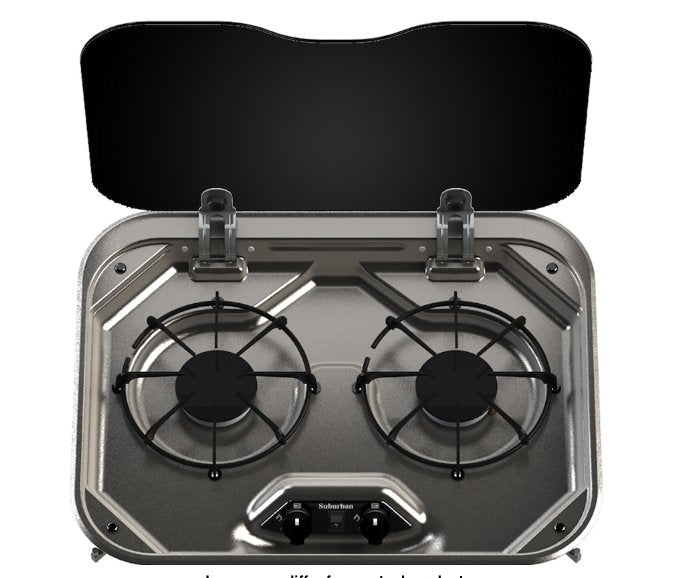 Suburban SDS2 Cooktop, Stainless Steel W/ Black Tempered Glass Lid - 3333AST - Young Farts RV Parts