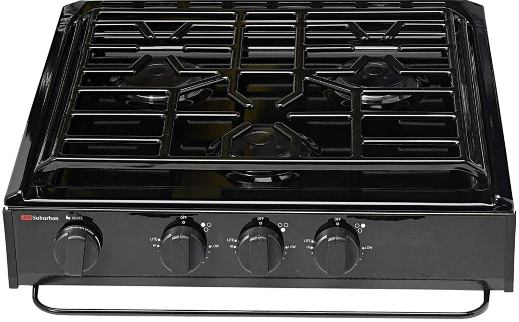 Suburban Stove Cooktop - SCN3BEZ - Black with Piezo Ignition - 3600A - Young Farts RV Parts