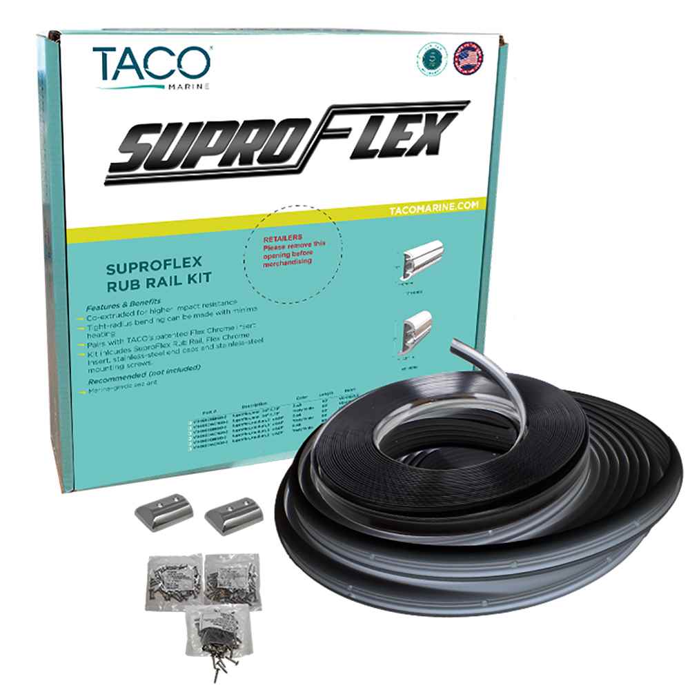 SuproFlex Rub Rail Kit - Black w/Flex Chrome Insert - 2