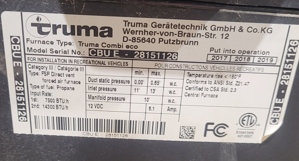 Truma RV Furnace/ Water Heater - Combi Eco - CBU E - Young Farts RV Parts