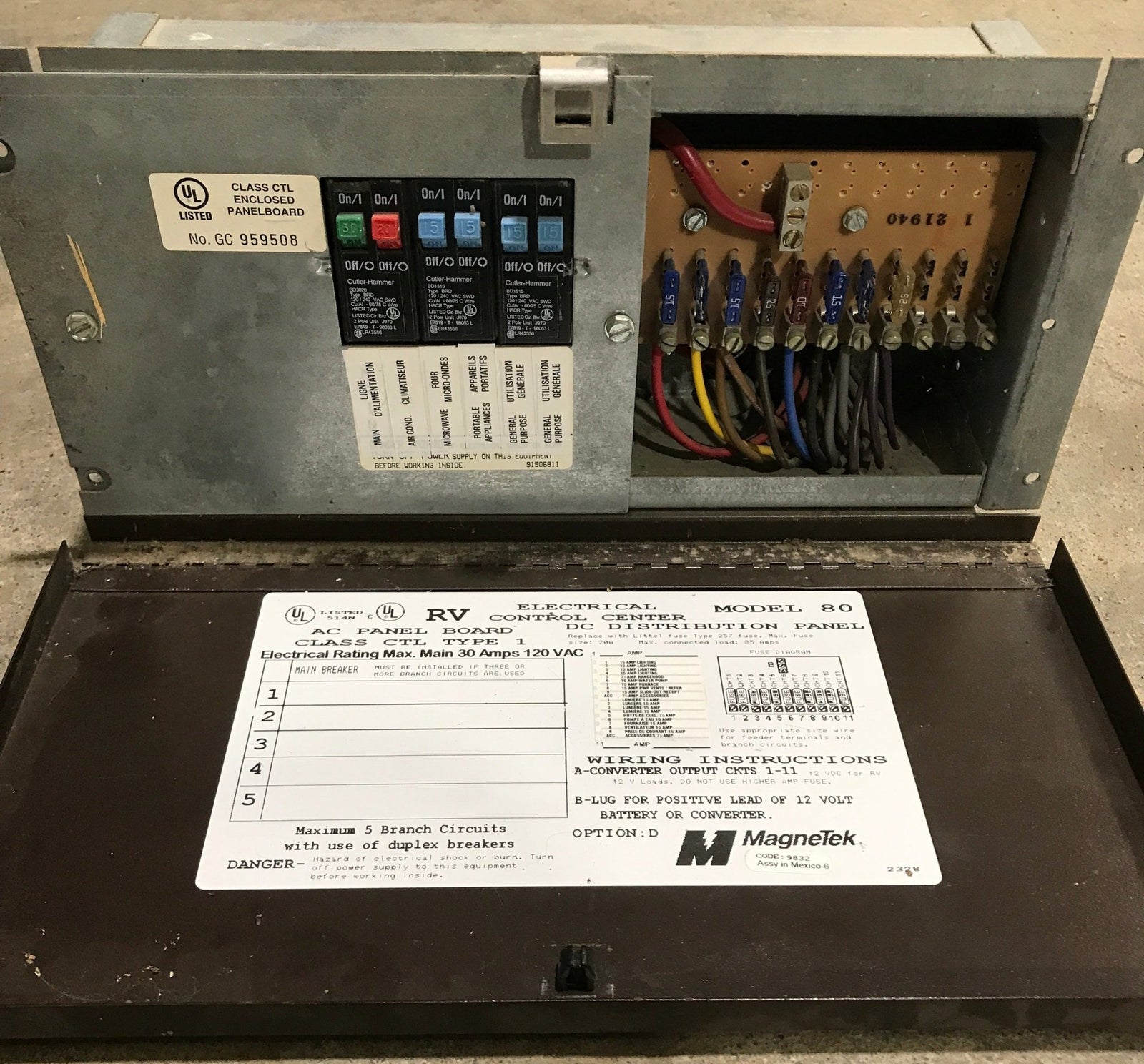 Used 20 AMP MAGNETEK DC Distribution Panel - Model 80 - Young Farts RV Parts