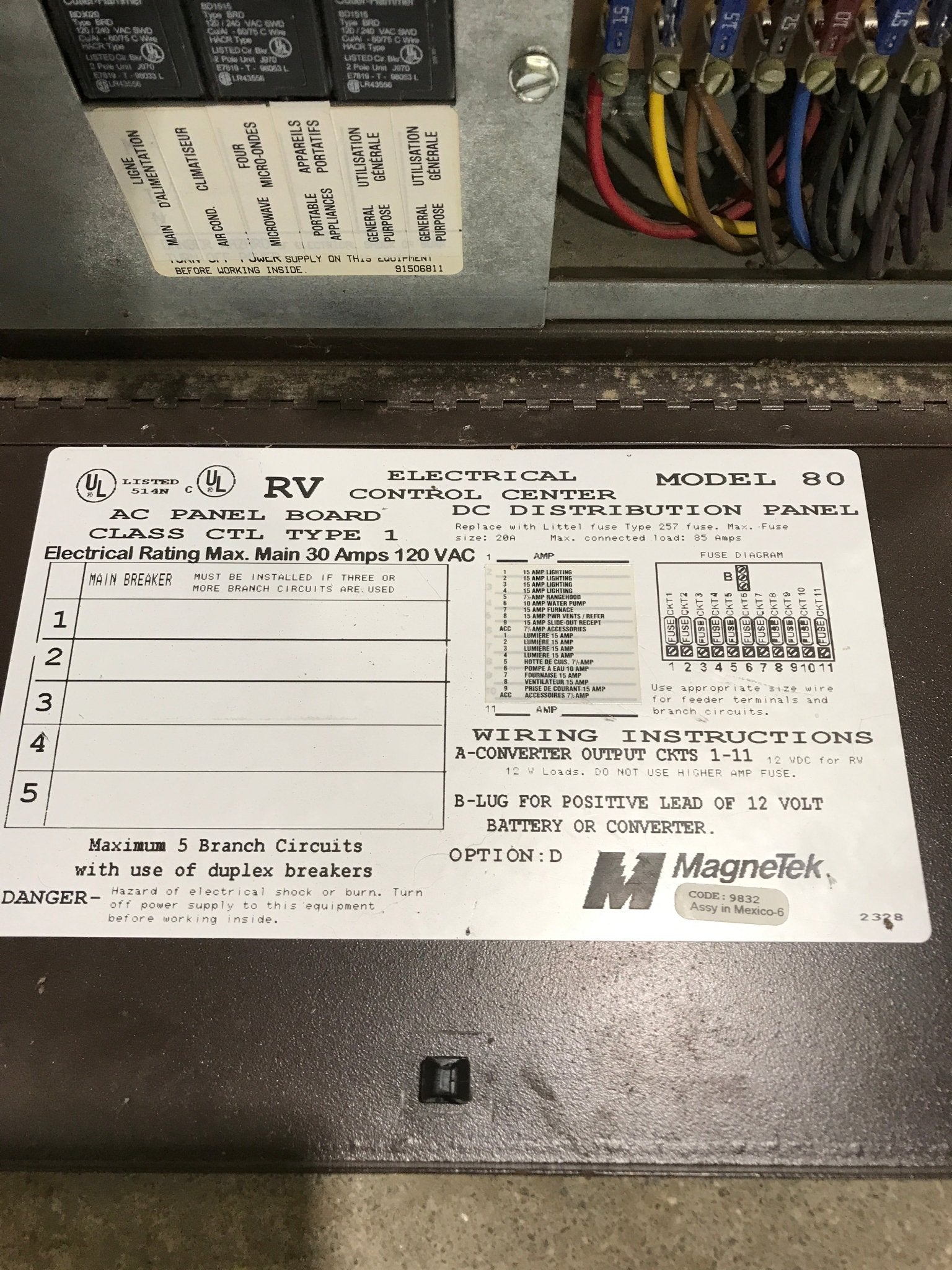 Used 20 AMP MAGNETEK DC Distribution Panel - Model 80 - Young Farts RV Parts