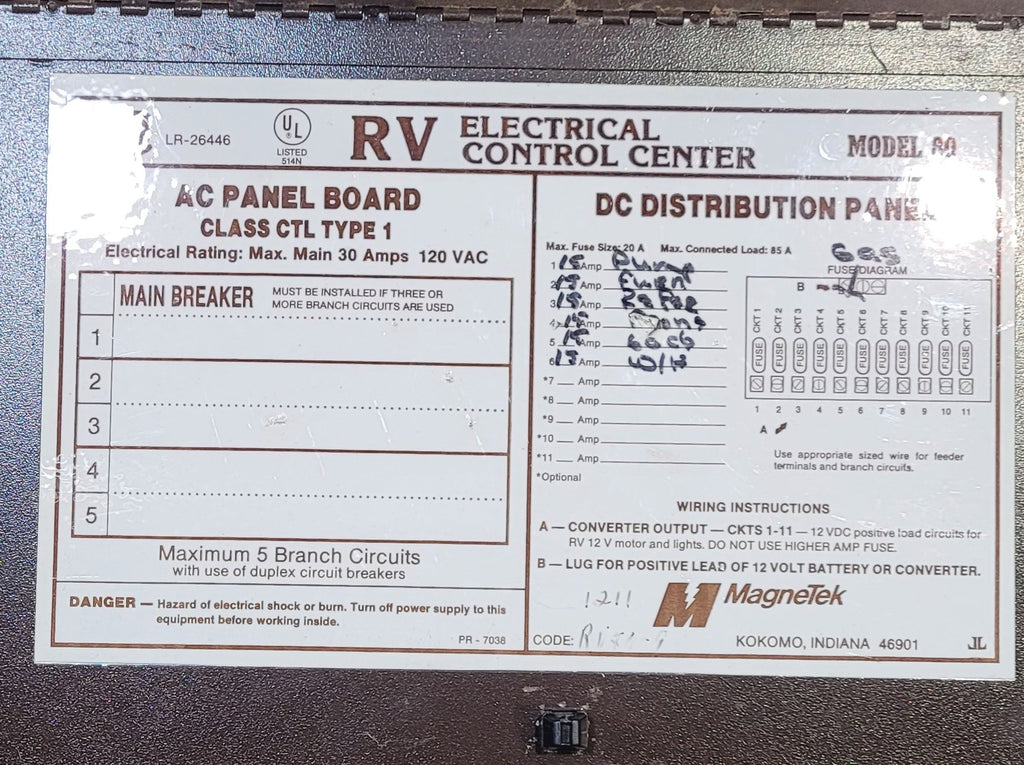 Used 30 AMP MAGNETEK DC Distribution Panel - Model 80 - Young Farts RV Parts