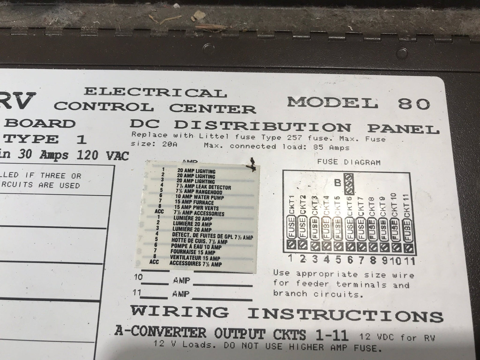 Used 30 AMP Magnetek DC Distribution Panel - Model 80 - Young Farts RV Parts