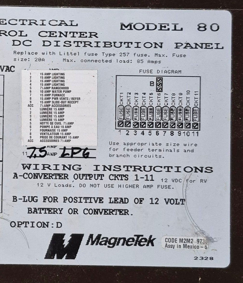 Used 30 AMP Magnetek DC Distribution Panel - Model 80 - Young Farts RV Parts