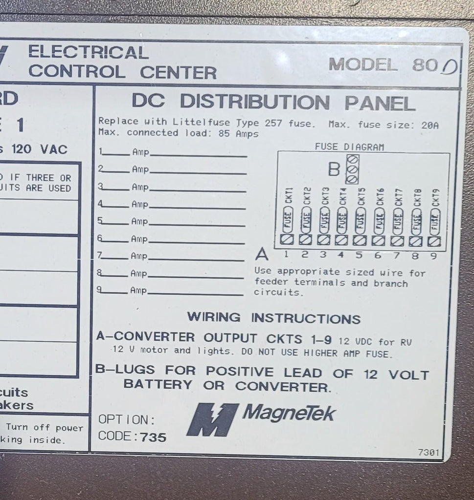 Used 30 AMP MAGNETEK DC Distribution Panel - Model 80 - Young Farts RV Parts