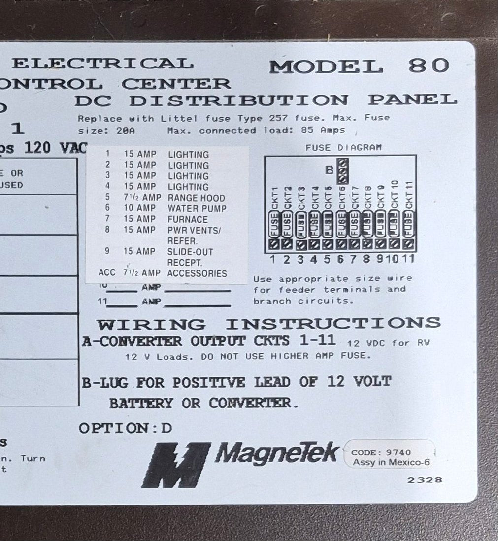 Used 30 AMP Magnetek DC Distribution Panel - Model 80 - Young Farts RV Parts