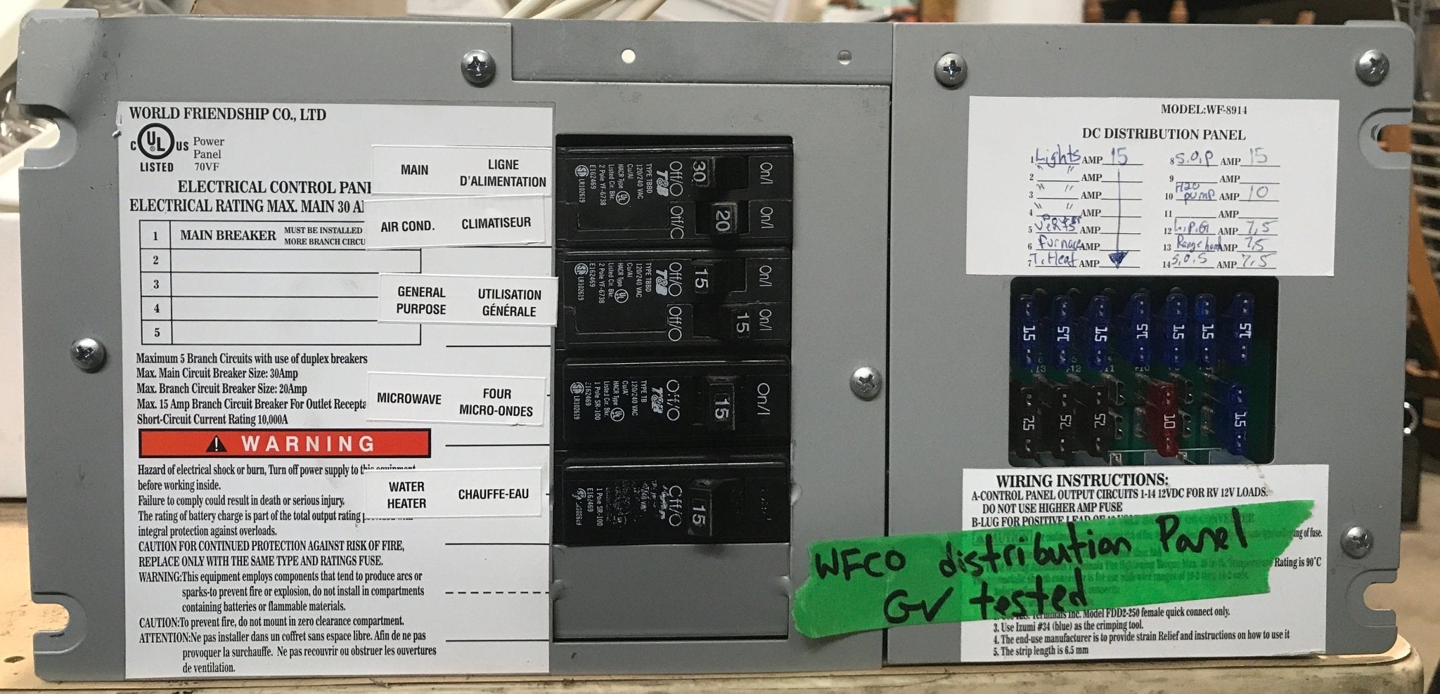 Used 30 AMP Power Distribution Panel WF - 8914 - Young Farts RV Parts