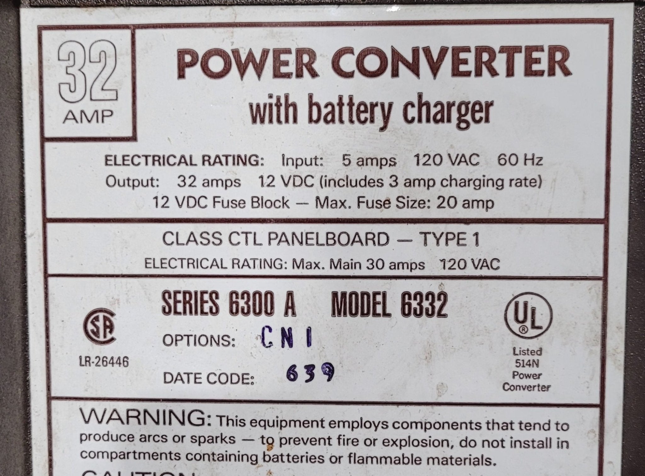 Used 32 AMP Converter 6300 A Model 6332 - Young Farts RV Parts