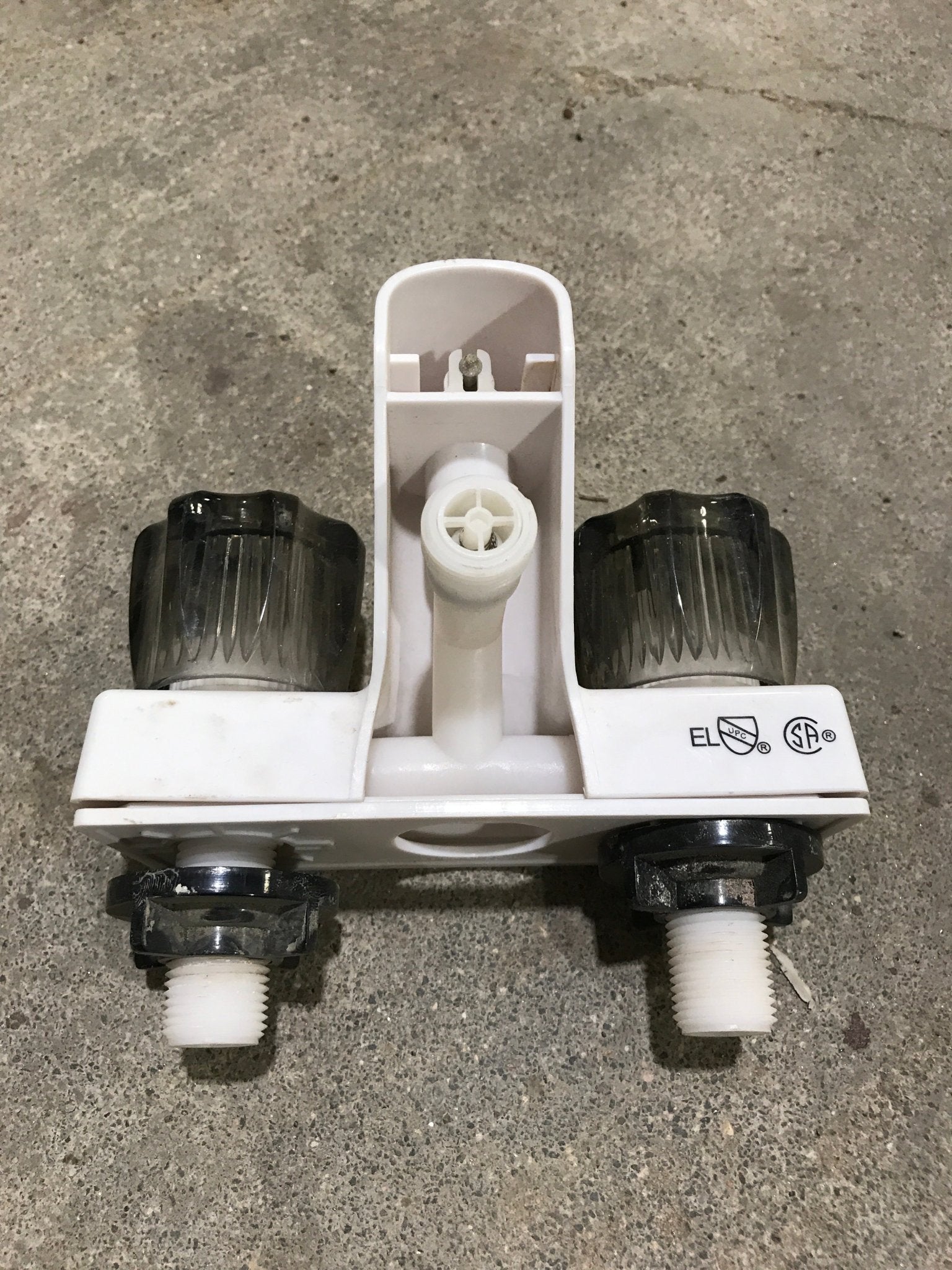 Used 4" Bathroom Faucet Bone With Smoked Knobs - Young Farts RV Parts