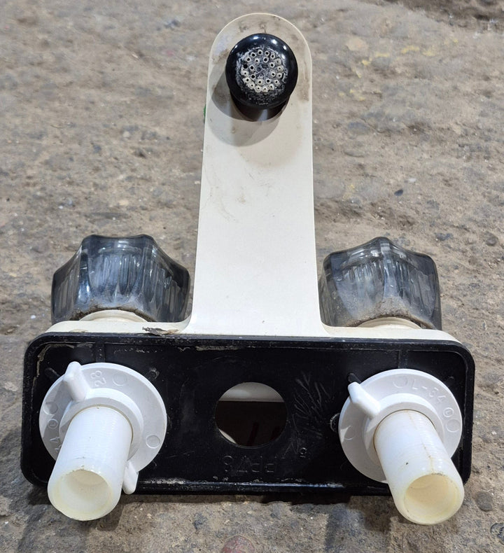 Used 4" Bathroom Faucet Bone With Smoked Knobs - Young Farts RV Parts