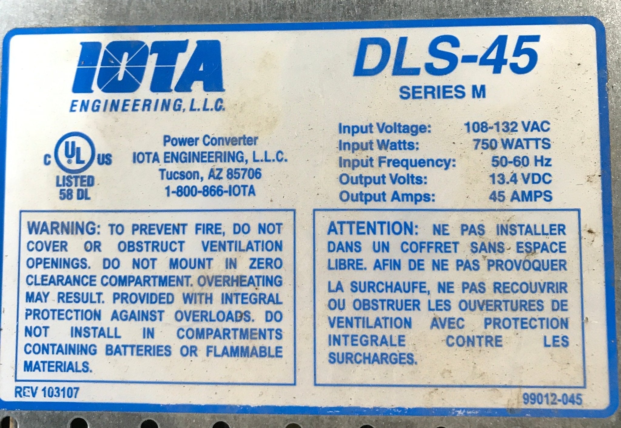 Used 45 AMP IOTA Converter - DLS - 45 - Young Farts RV Parts
