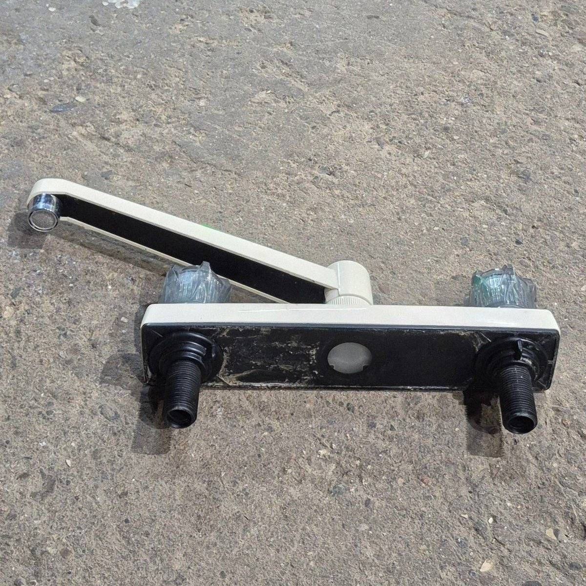 Used 8" Kitchen Faucet, Bone, Smoked Knobs - Young Farts RV Parts