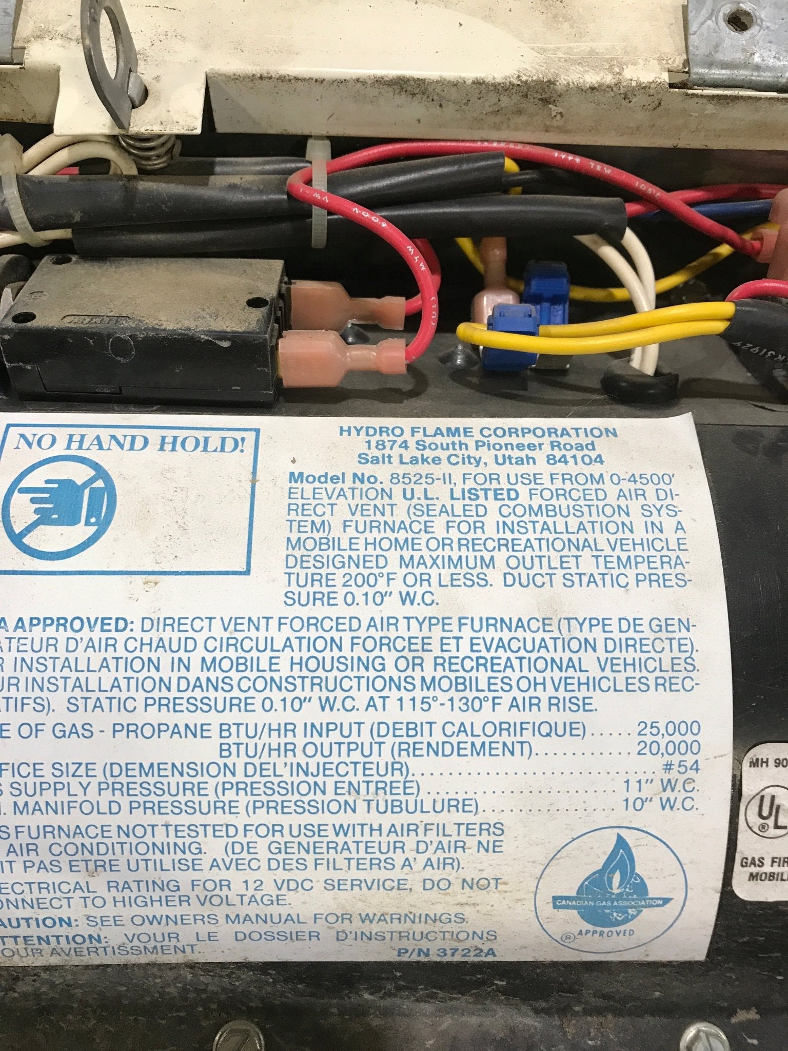 USED 8525 II HYDROFLAME RV Propane Furnace - 25000 BTU - Young Farts RV Parts