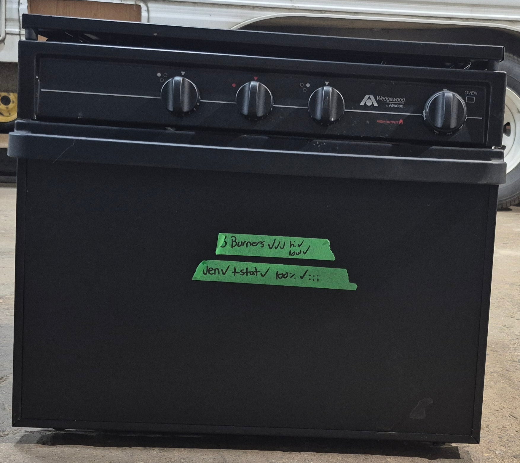 Used Atwood / Wedgewood Range Stove 3-Burner, 16 5/8 ” H - R-W1730BB - Young Farts RV Parts