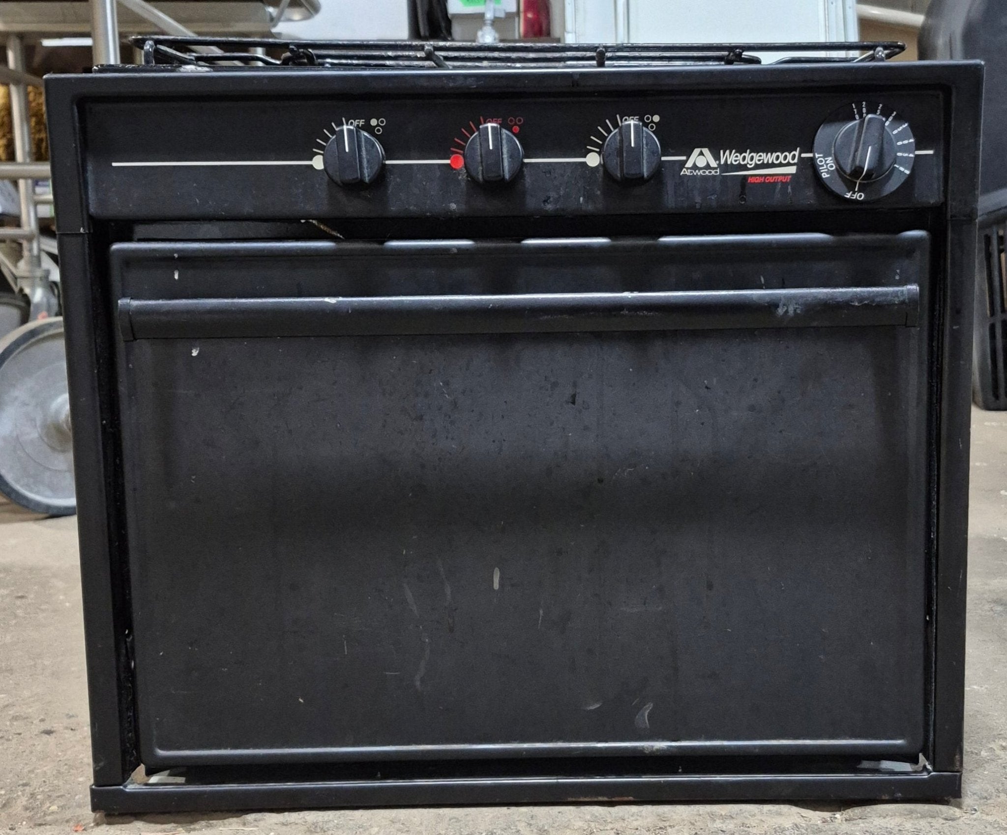 Used Atwood / Wedgewood Range Stove 3 - burner 17 3/4" H - R1736BB - Young Farts RV Parts