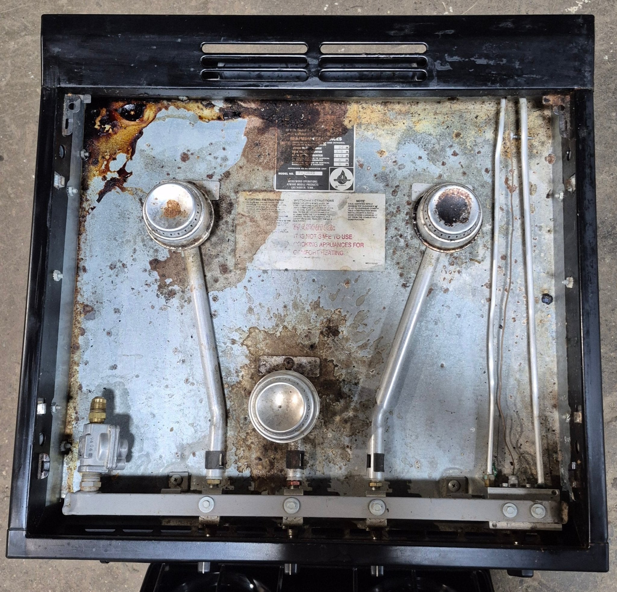 Used Atwood / Wedgewood Range Stove 3 - burner 17 3/4" H - R1736BB - Young Farts RV Parts