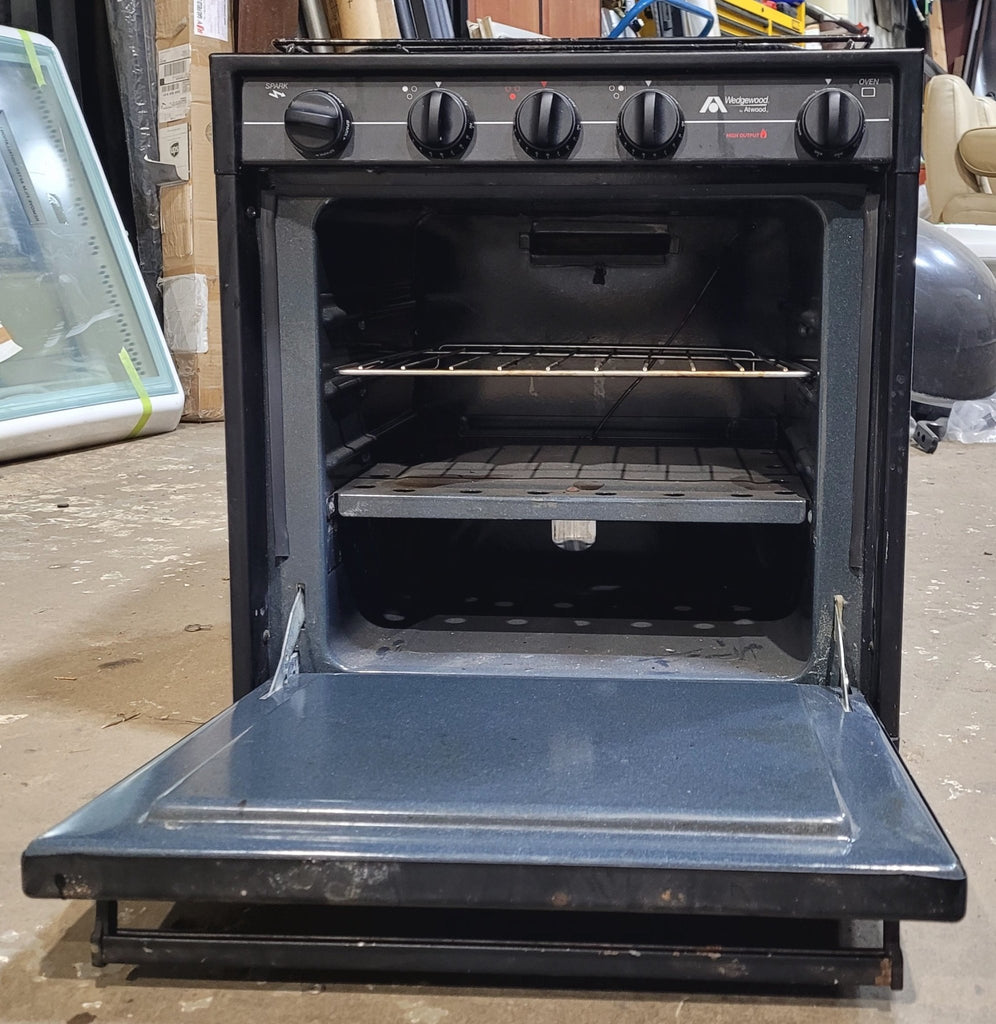 Used Atwood / Wedgewood range stove 3 - burner 21 1/4” H - R - 2138BBP - Young Farts RV Parts