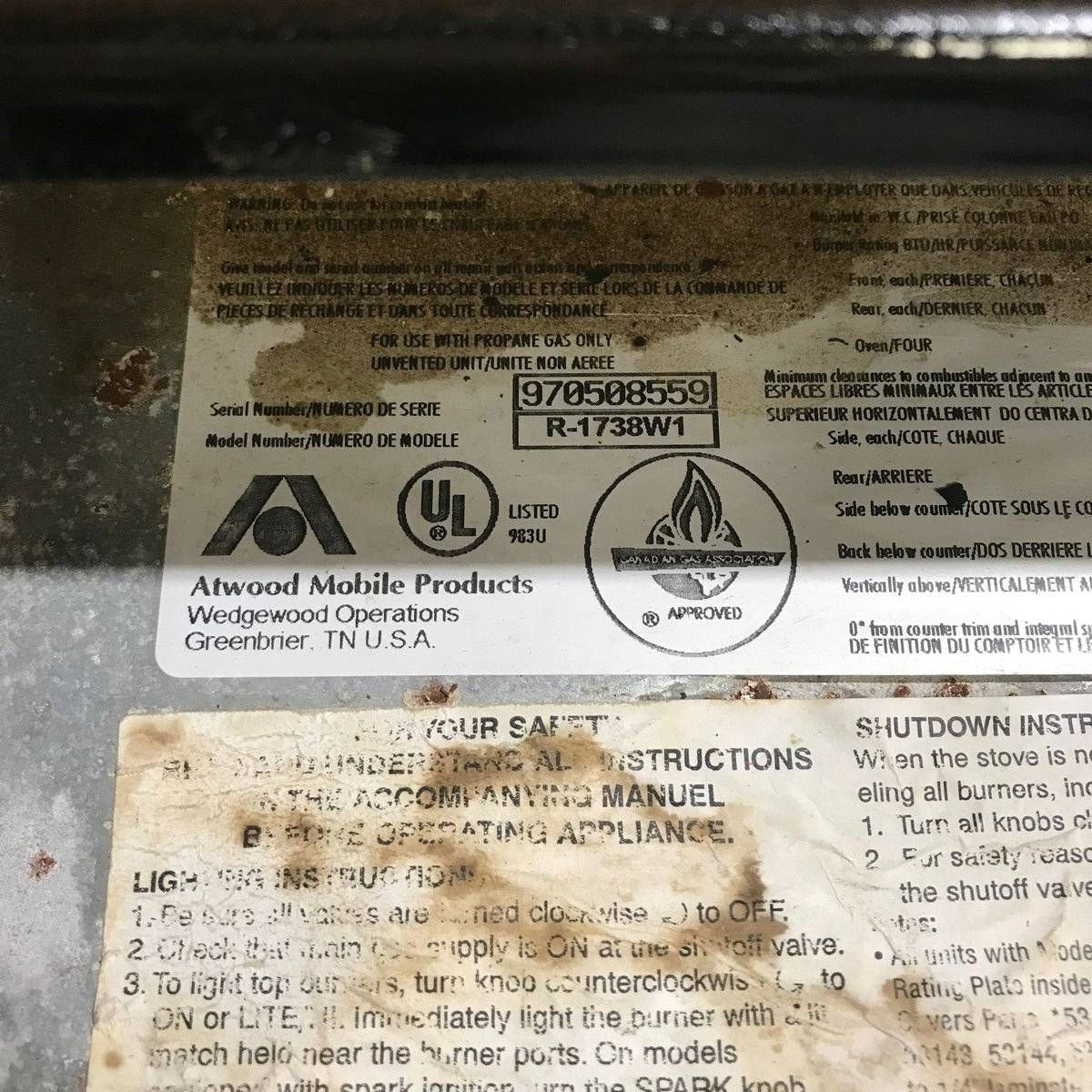 Used Atwood / Wedgewood Range Stove, 3 - Burner - R - 1738W1 - Young Farts RV Parts
