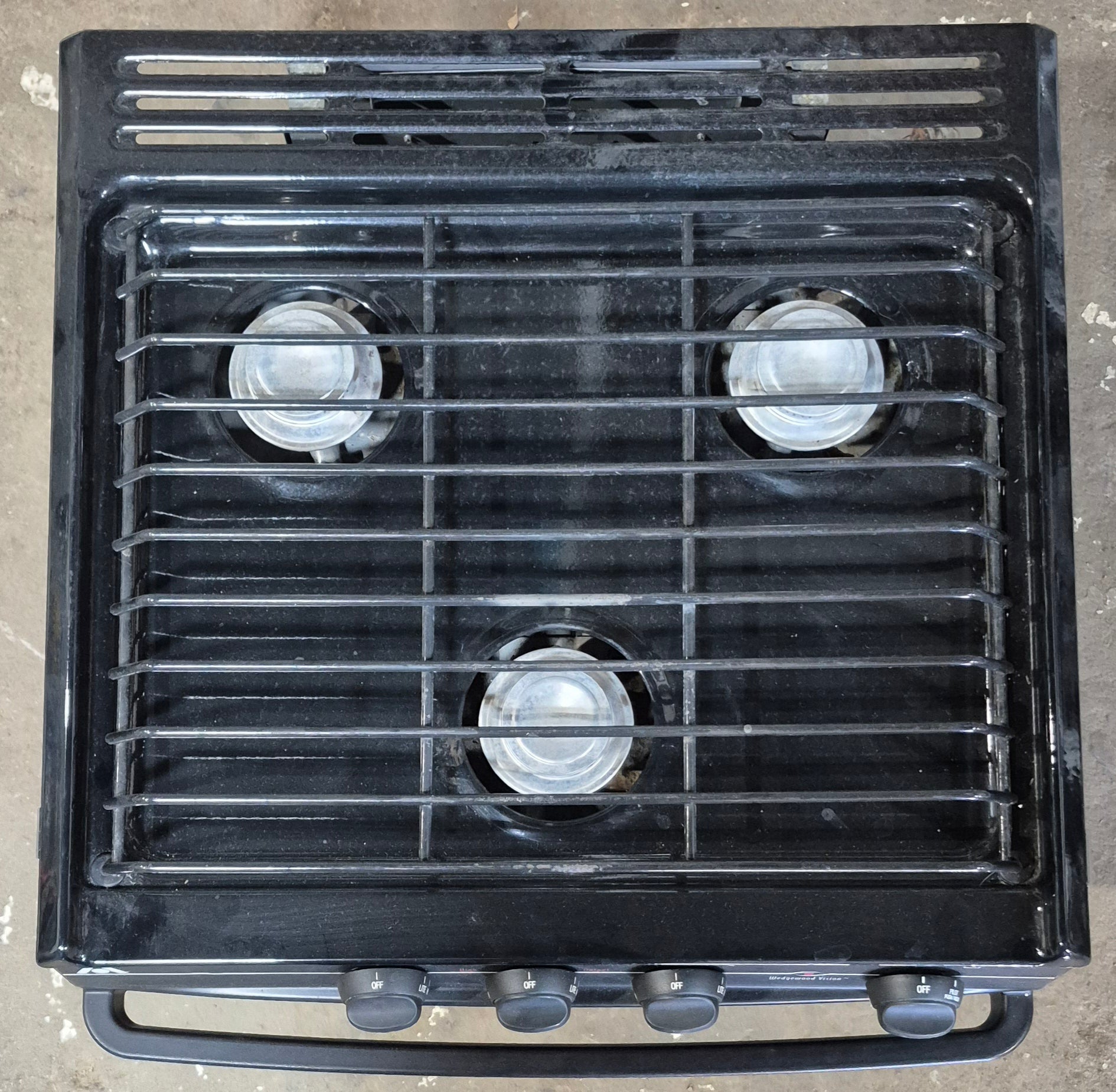 Used Atwood / Wedgewood Range Stove 3 - burner - R - V1733BB - Young Farts RV Parts