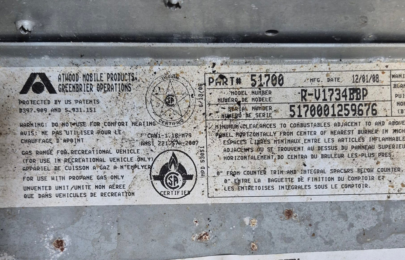 Used Atwood / Wedgewood Range Stove 3 - Burner - R - V1734BBP - Young Farts RV Parts