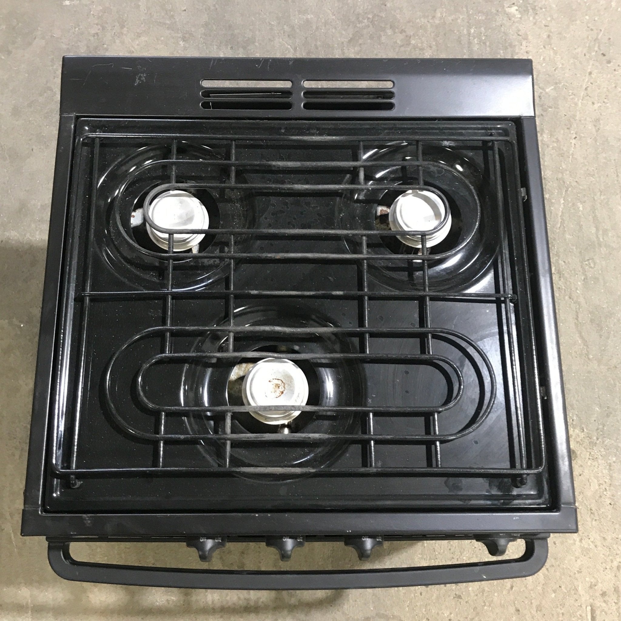 Used Atwood / Wedgewood Range Stove, 3 - Burner - R - W1730BB - Young Farts RV Parts