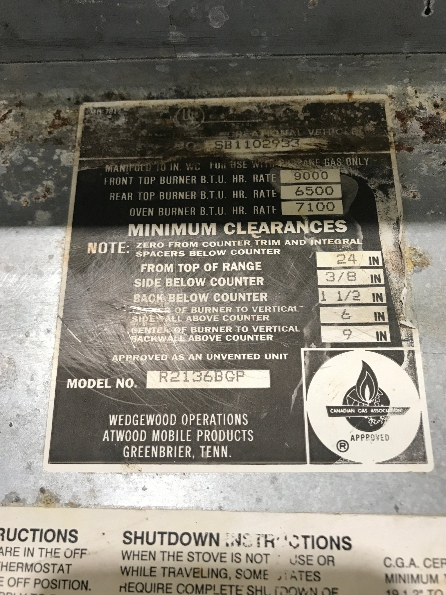 Used Atwood / Wedgewood range stove 3 - burner R2136BGP - Young Farts RV Parts