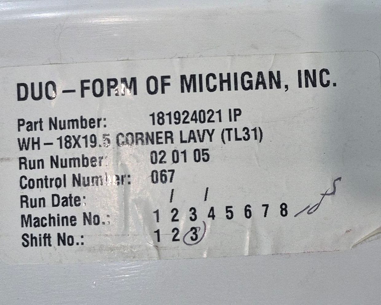 Used Bathroom Corner Sink, Off White - 18 1/2" x 19 1/2" x 5 1/2" D - Young Farts RV Parts