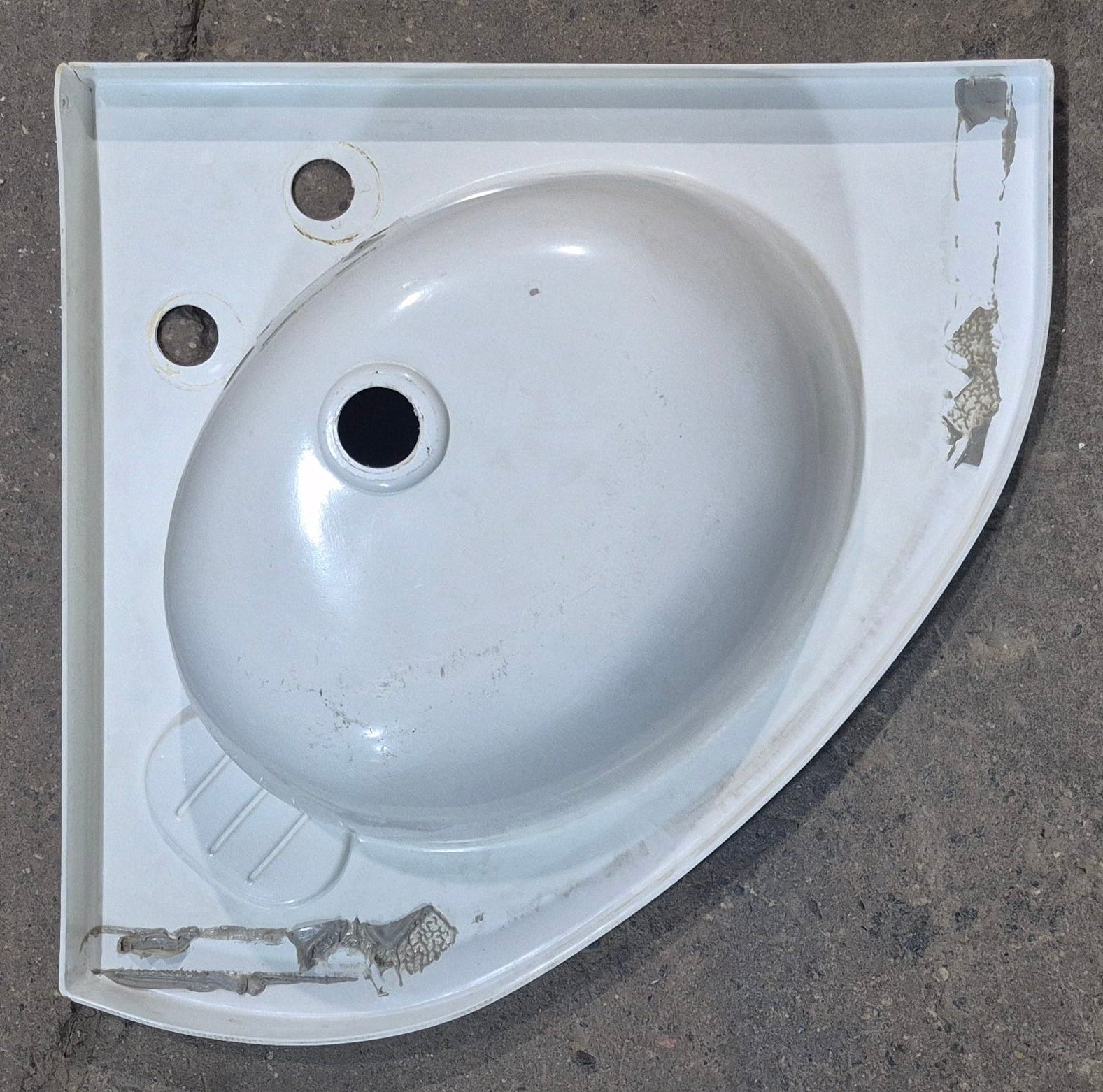 Used Bathroom Corner Sink, Off White - 18 1/2" x 19 1/2" x 5 1/2" D - Young Farts RV Parts