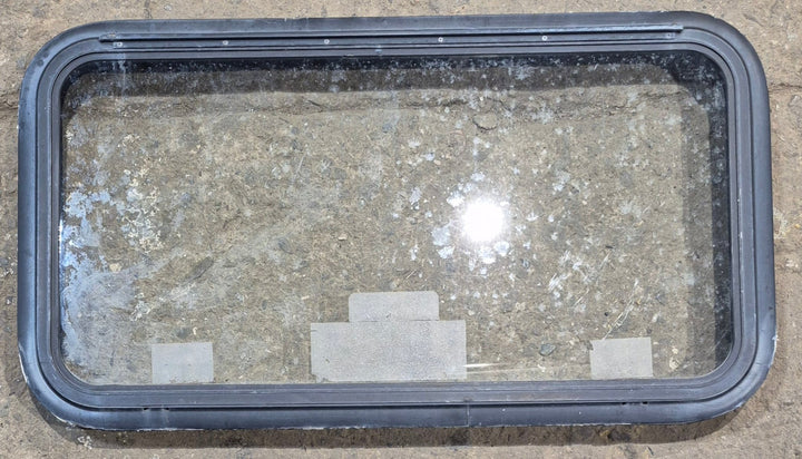 Used Black Emergency Radius Opening Window : 35 1/2" W x 18 3/4" H x 1 7/8" - Young Farts RV Parts