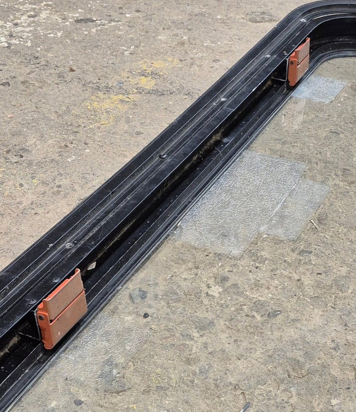 Used Black Emergency Radius Opening Window : 35 1/2" W x 18 3/4" H x 1 7/8" - Young Farts RV Parts