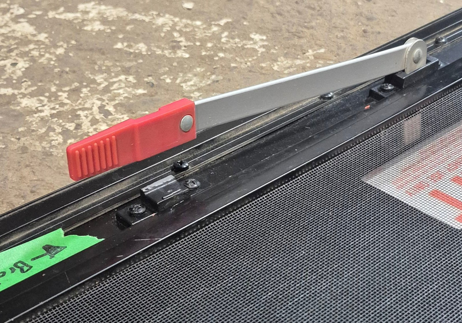 Used Black Radius Emergency Opening Window : 29 1/2" W x 21 1/2" H x 1 3/4" - Young Farts RV Parts