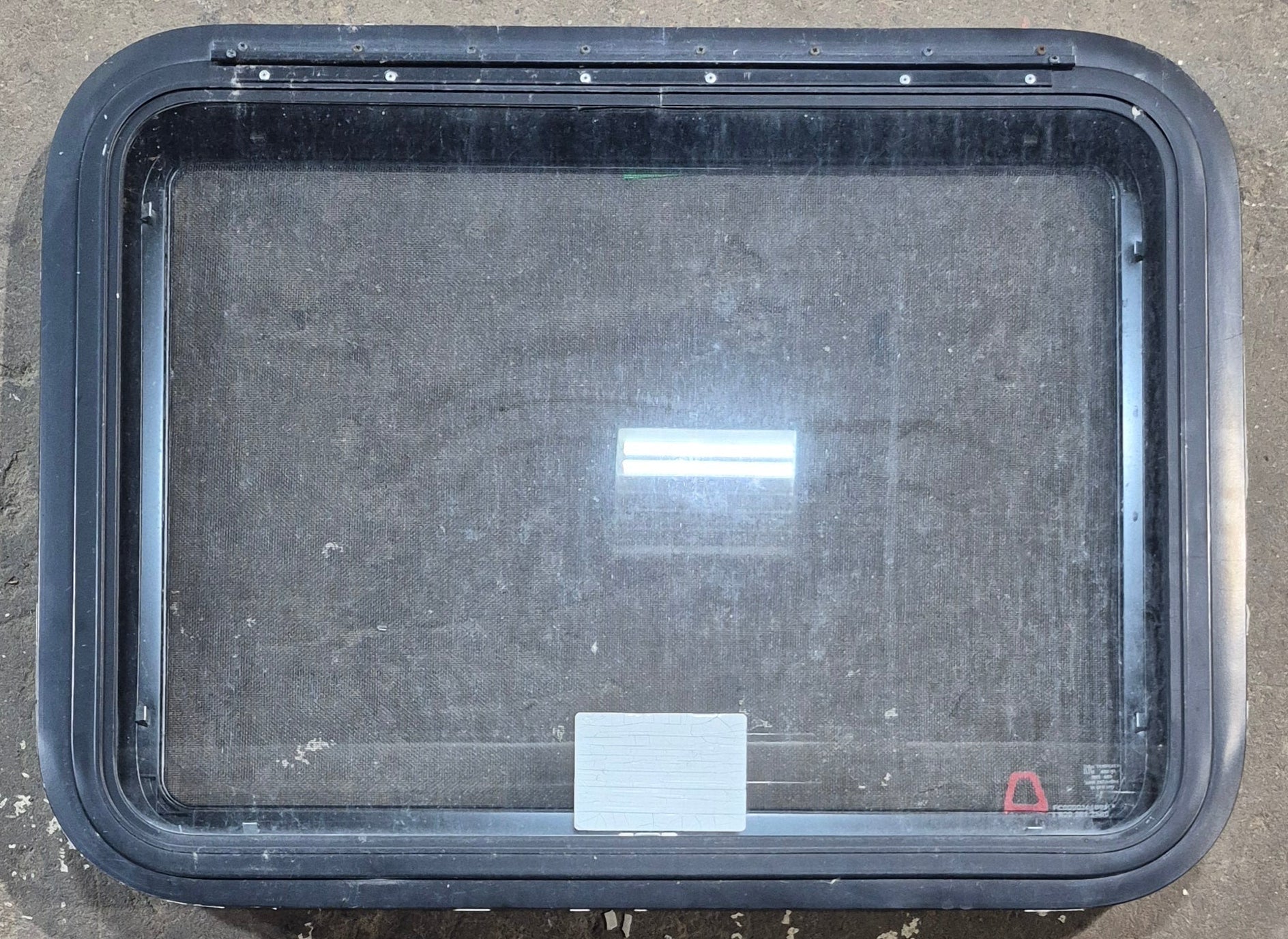Used Black Radius Emergency Opening Window : 29 1/4" W x 21 1/4" H x 1 1/4" D - Young Farts RV Parts