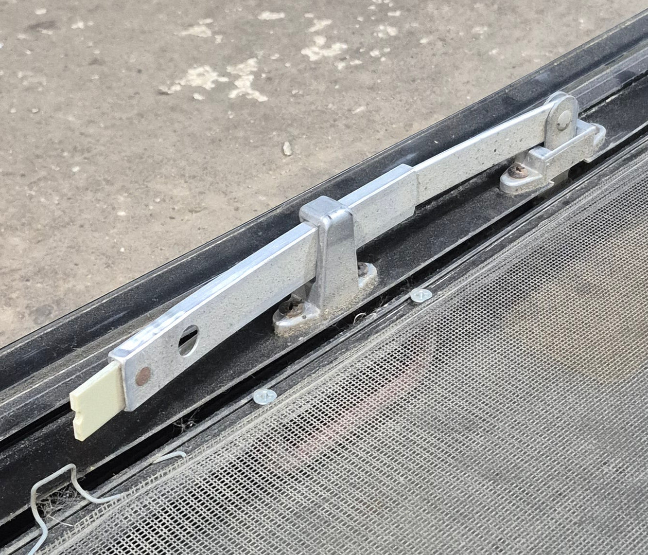 Used Black Radius Emergency Opening Window : 29 1/4" W x 21 1/4" H x 1 7/8" D - Young Farts RV Parts