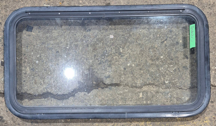 Used Black Radius Emergency Opening Window : 35 1/2" W x 18 3/4" H x 1 7/8" - Young Farts RV Parts