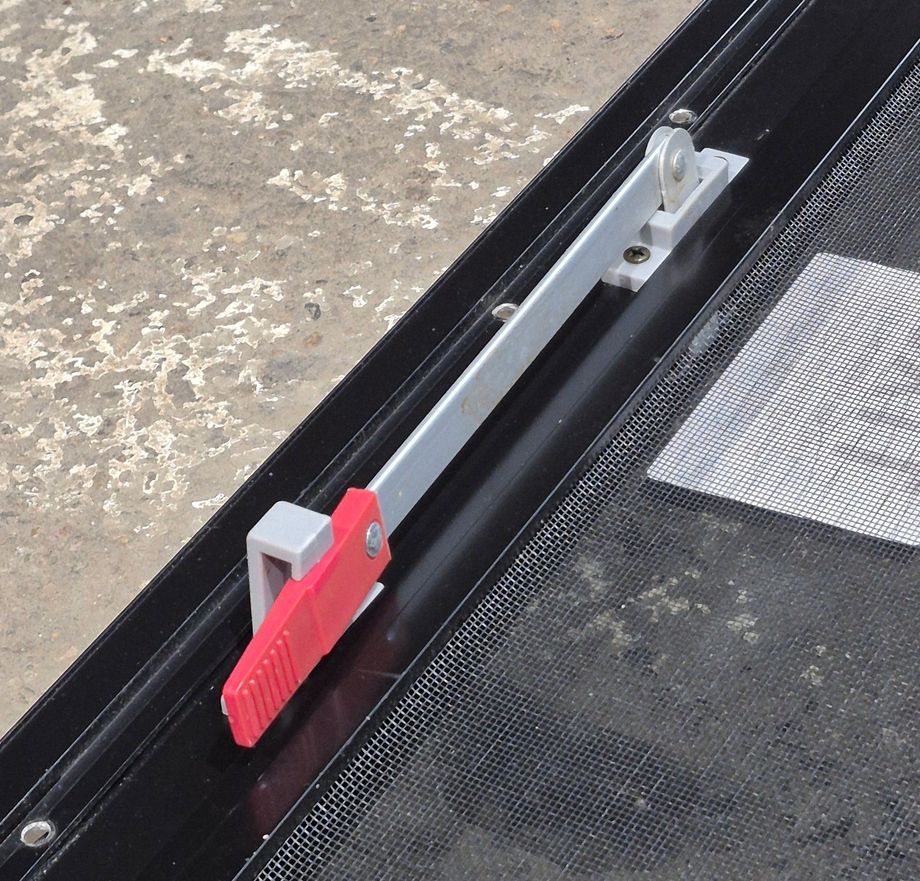 Used Black Radius Emergency Opening Window : 35 1/4" W x 21 1/2" H x 1 3/4" D - Young Farts RV Parts