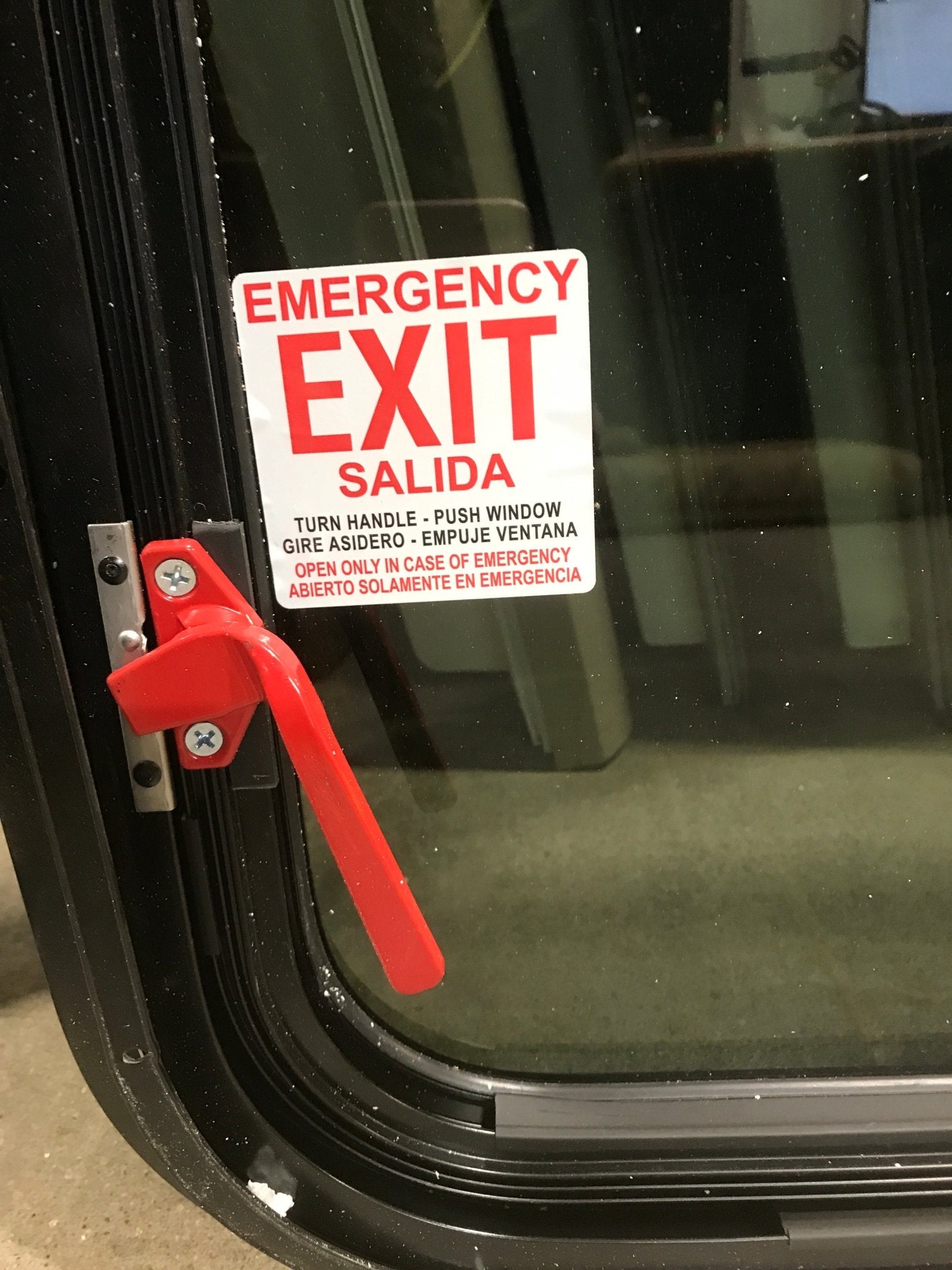 Used Black Radius Emergency Opening Window : 35 3/4" W x 36" H x 3/4" - Young Farts RV Parts