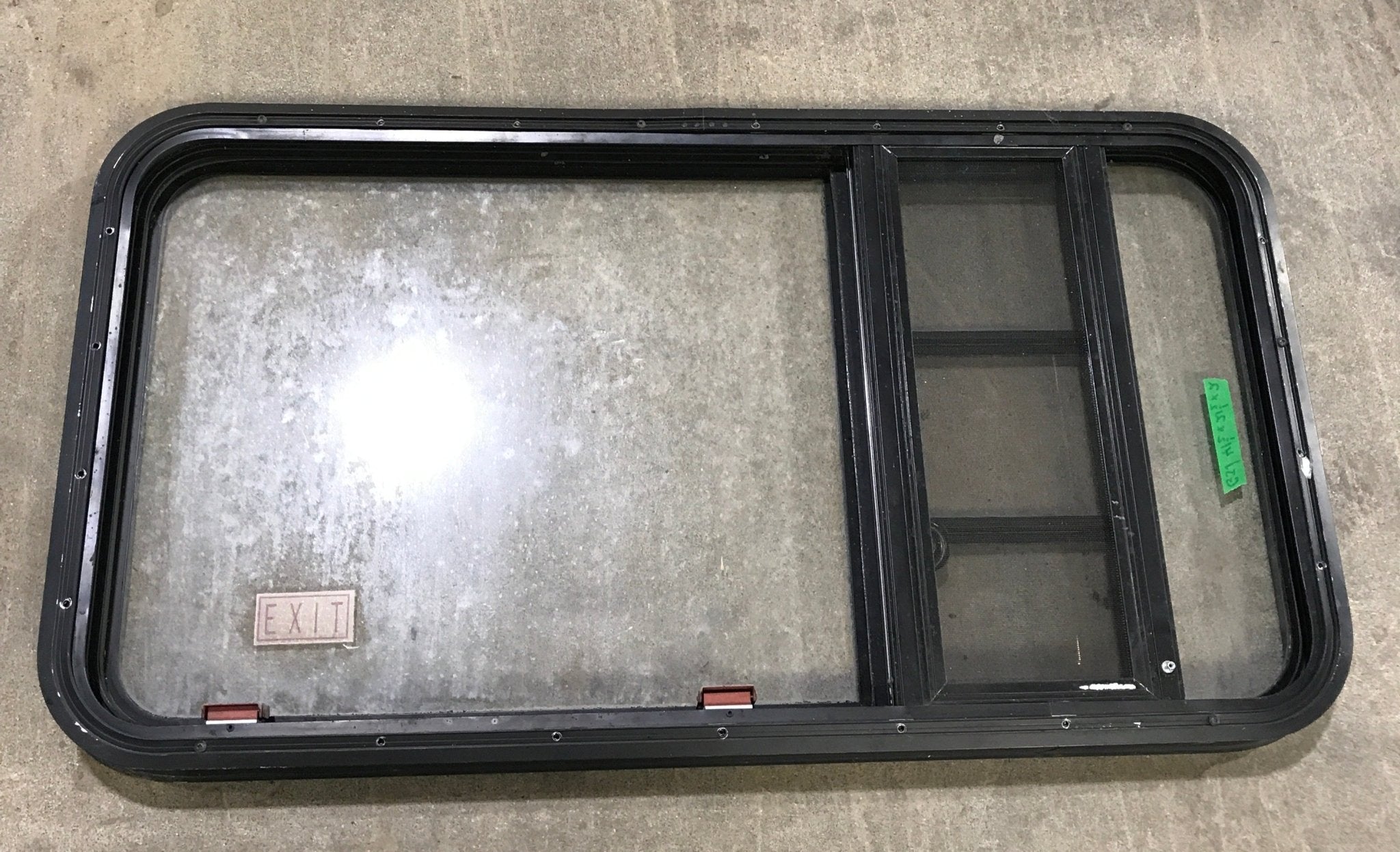Used Black Radius Emergency Opening Window : 41 1/2" W x 21 1/2" H x 2" D - Young Farts RV Parts
